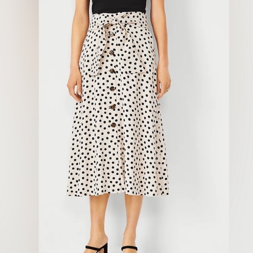 Ann Taylor Beige Polka Dot Skirt 1940s 1950s Style Tie Belt